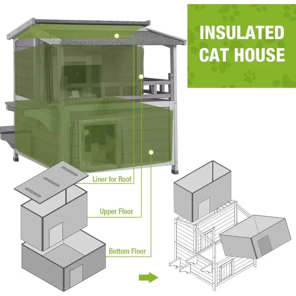 Outdoor Insulated Cat House – Waterproof & Heated Feral Cat Shelter for Winter, Fully Insulated Kitty Condo for Warmth and Protection