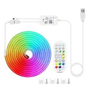 5V USB RGB Neon LED Strip – WiFi Smart App Controlled, Works with Alexa & Google Home for Neon Decor and Smart Lighting