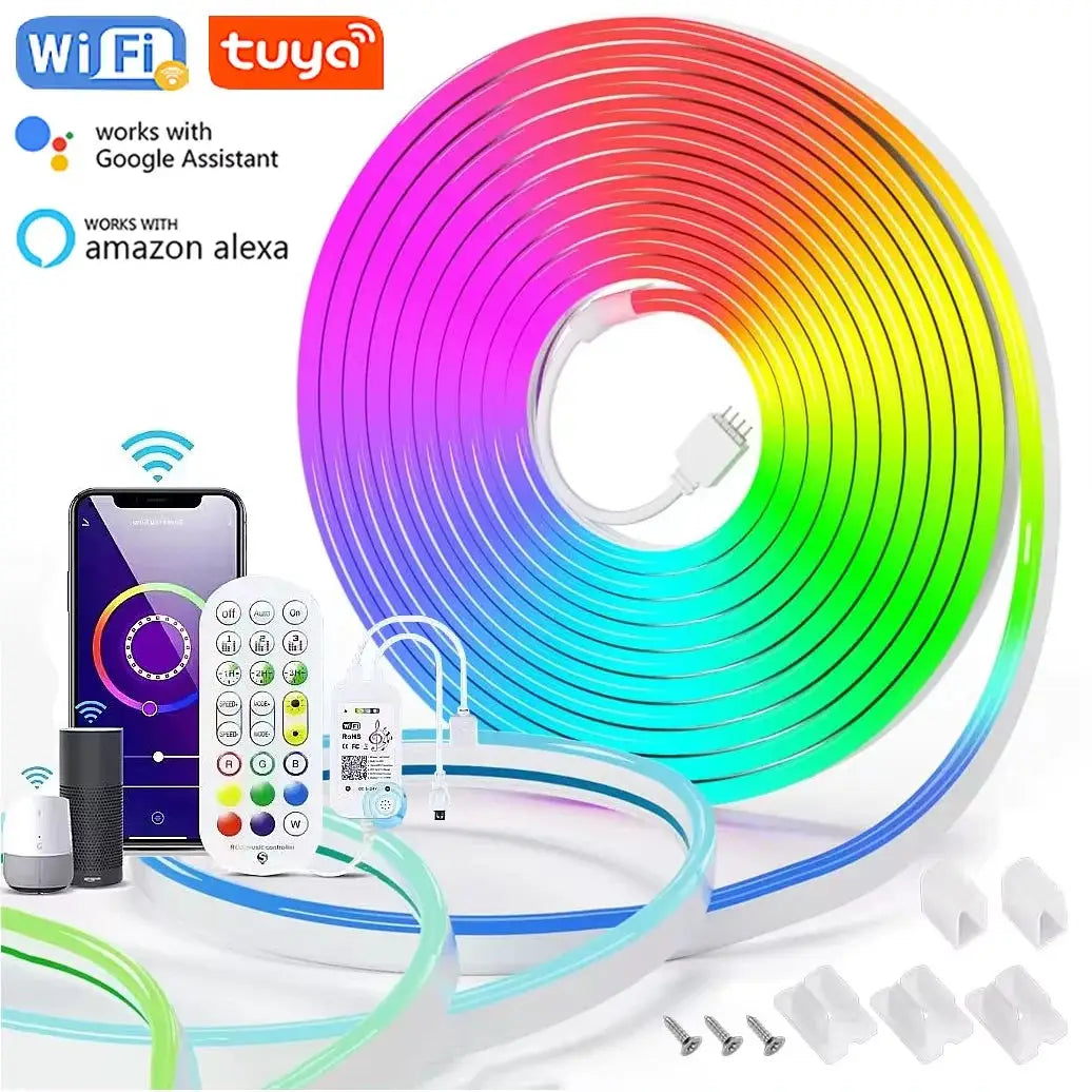 5V USB RGB Neon LED Strip – WiFi Smart App Controlled, Works with Alexa & Google Home for Neon Decor and Smart Lighting