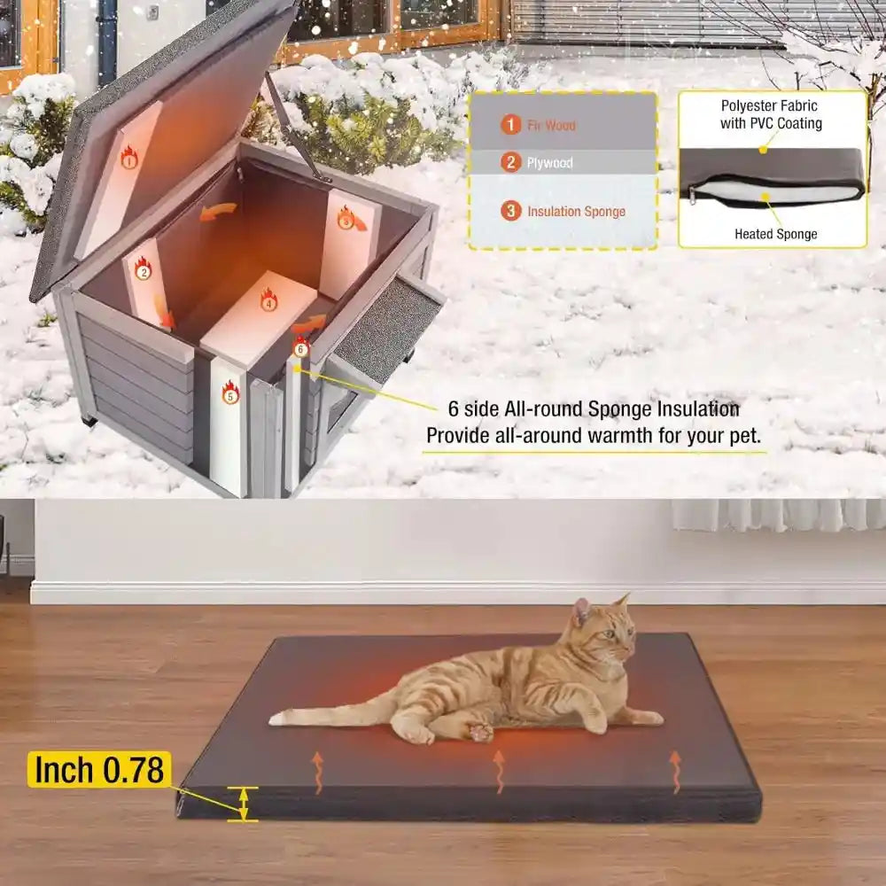  Outdoor Insulated Cat House – Waterproof Feral Kitty Shelter with Warm Liner for Winter, Weatherproof Rabbit Hutch for Bunnies and Cats