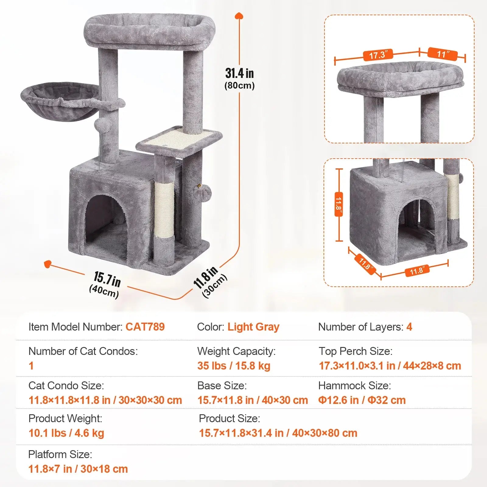 Large Multi-Level Cat Tree Tower with Hammock, Scratching Posts, and Cozy House – Ultimate Cat Activity Center for Climbing, Lounging, and Playing