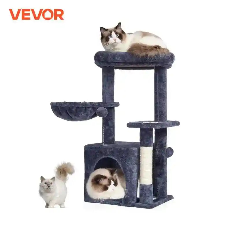 Large Multi-Level Cat Tree Tower with Hammock, Scratching Posts, and Cozy House – Ultimate Cat Activity Center for Climbing, Lounging, and Playing