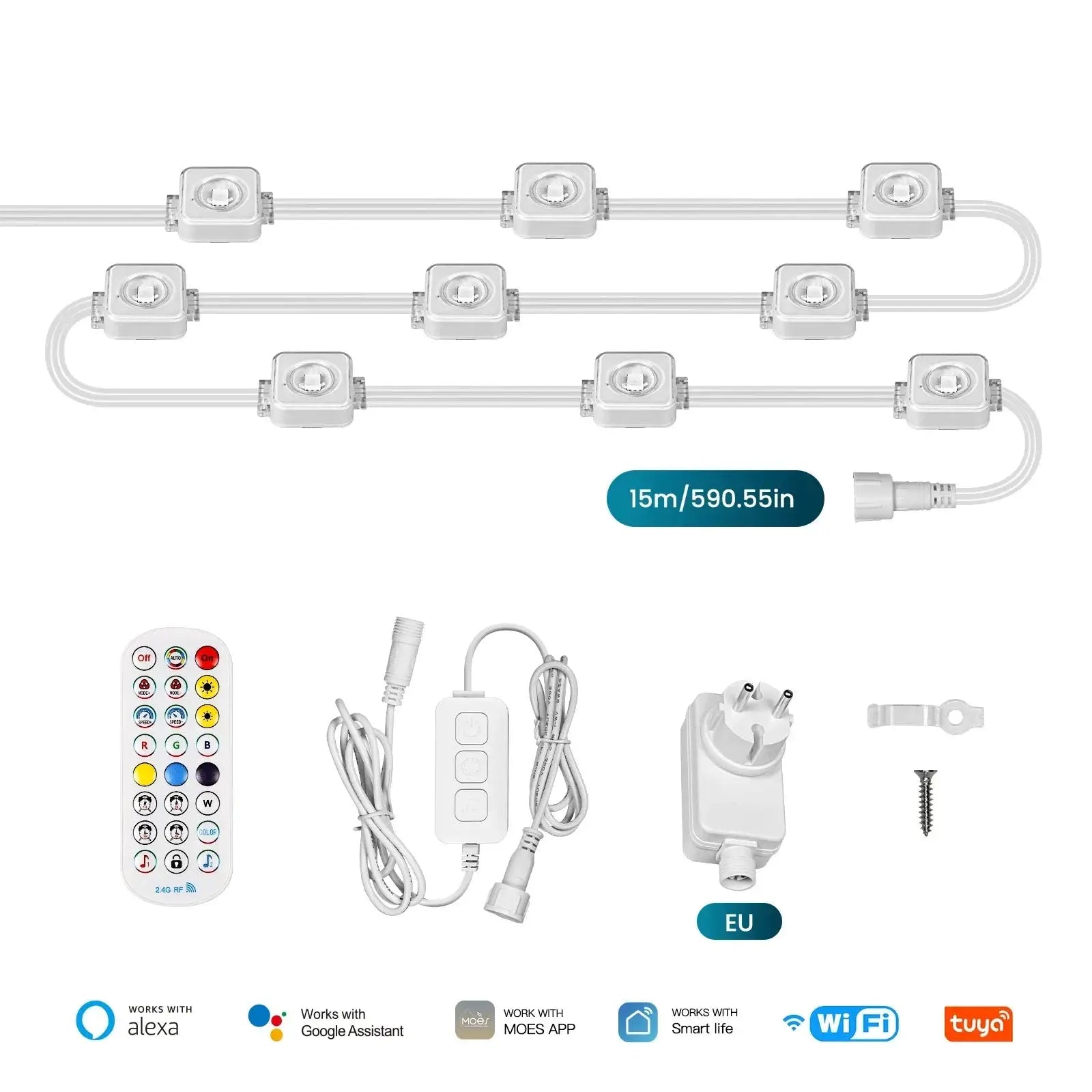 Tuya WiFi Smart Outdoor LED String Lights – RGB, IP67 Waterproof, Remote-Controlled, Works with Alexa & Google Home.