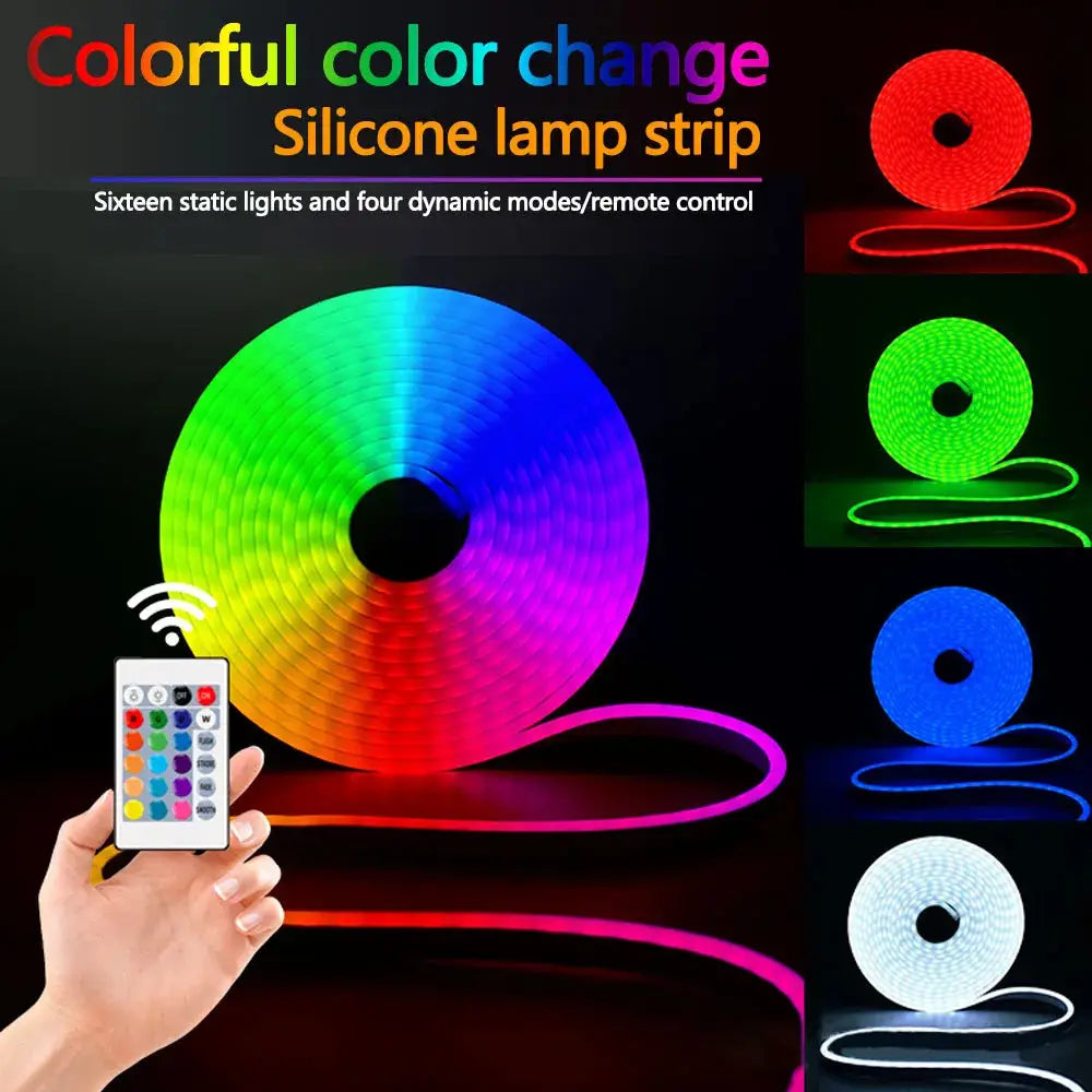 Smart Neon LED Strip Light – RGB Flexible Neon Tape, Waterproof, Remote-Controlled for TV Backlight, Room, Home, and Outdoor Decor.