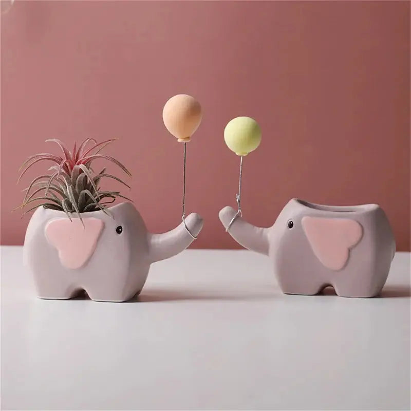  Creative Flower-Shaped Ceramic Plant Pot – Cute Cartoon Elephant & Dinosaur Succulent Vase for Home Table Decor.