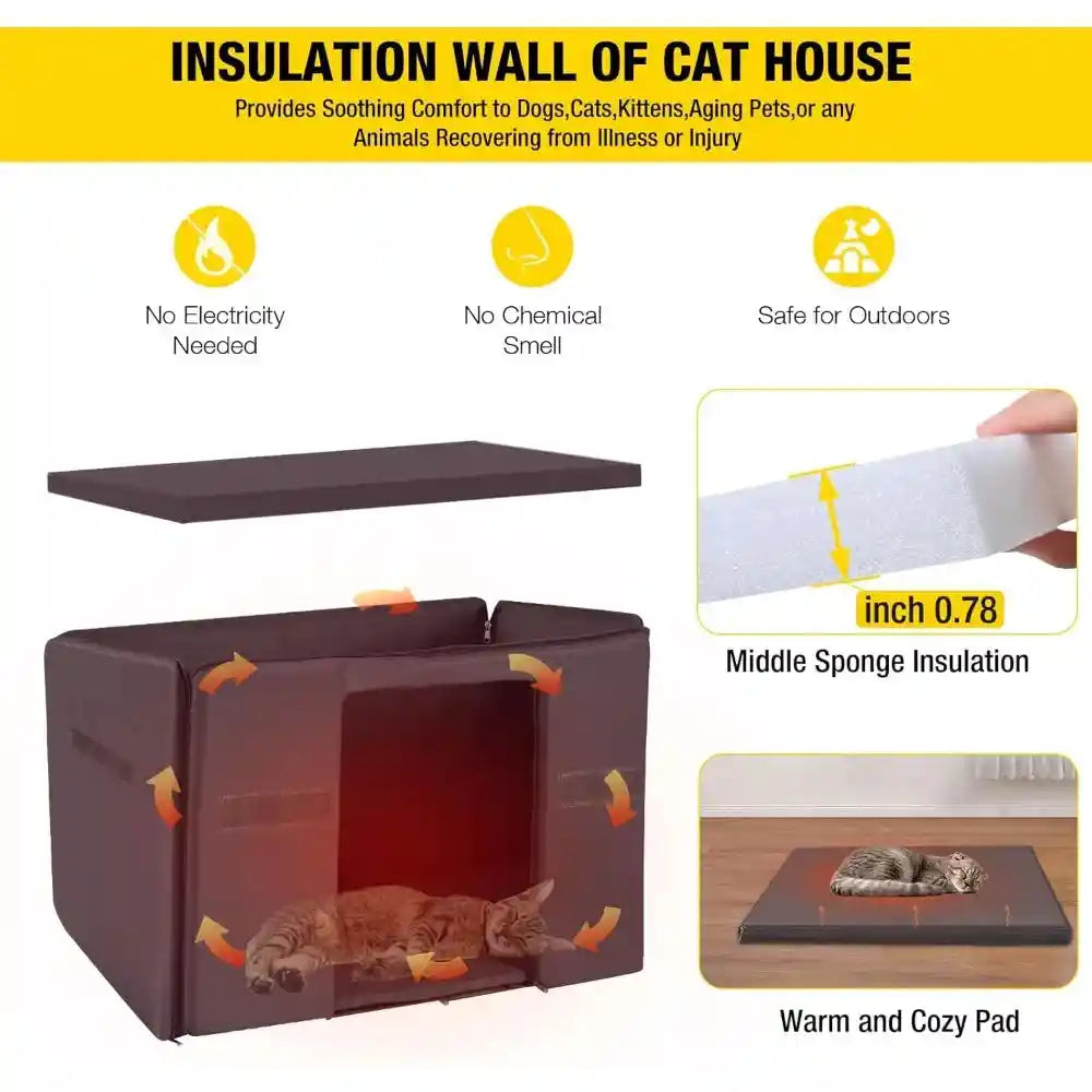  Outdoor Insulated Cat House – Waterproof Feral Kitty Shelter with Warm Liner for Winter, Weatherproof Rabbit Hutch for Bunnies and Cats