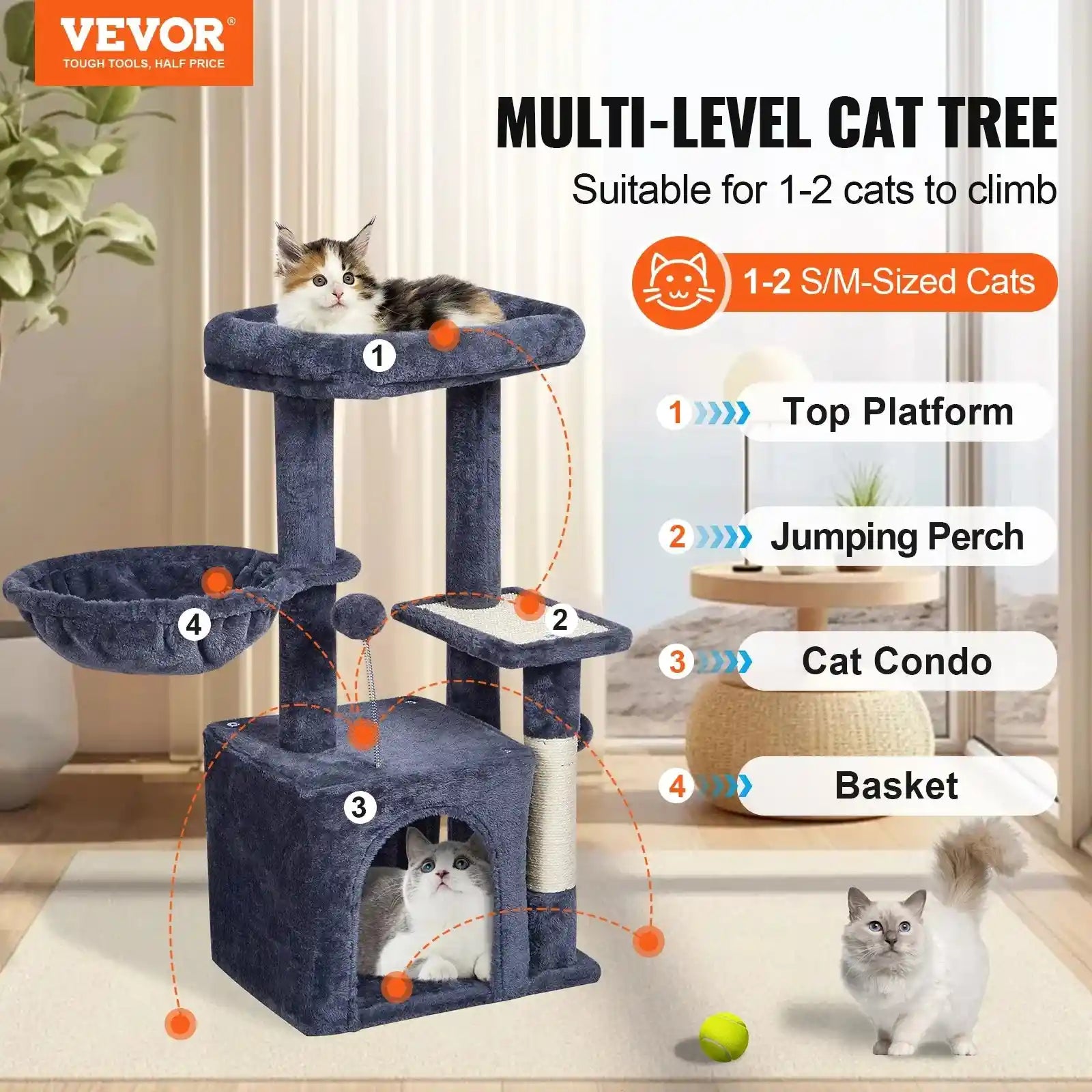 Large Multi-Level Cat Tree Tower with Hammock, Scratching Posts, and Cozy House – Ultimate Cat Activity Center for Climbing, Lounging, and Playing