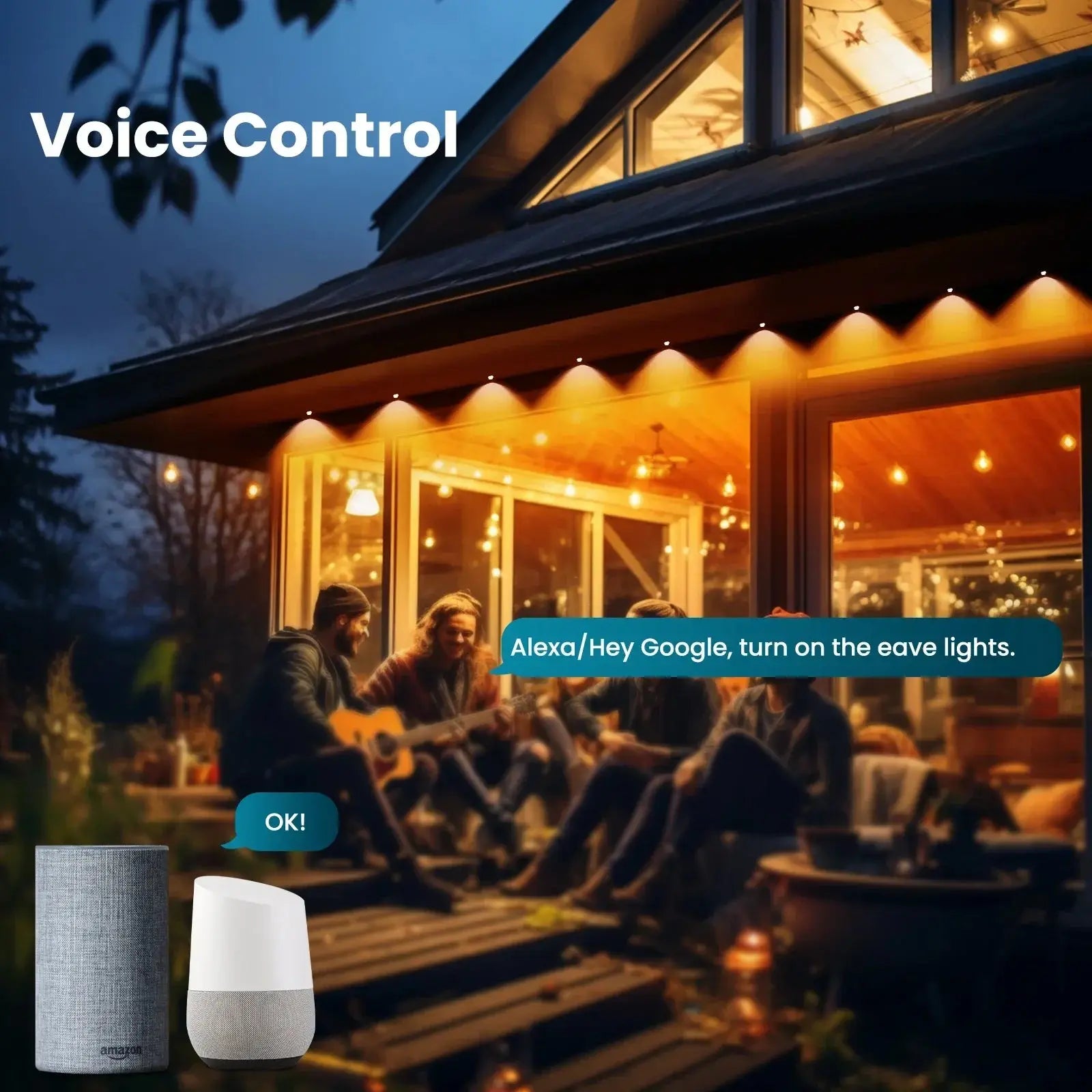 Tuya WiFi Smart Outdoor LED String Lights – RGB, IP67 Waterproof, Remote-Controlled, Works with Alexa & Google Home.