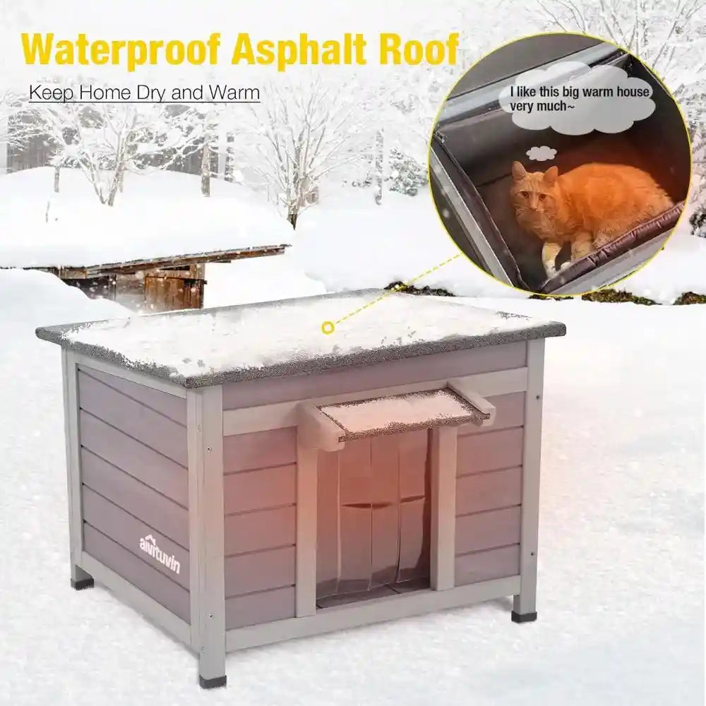  Outdoor Insulated Cat House – Waterproof Feral Kitty Shelter with Warm Liner for Winter, Weatherproof Rabbit Hutch for Bunnies and Cats